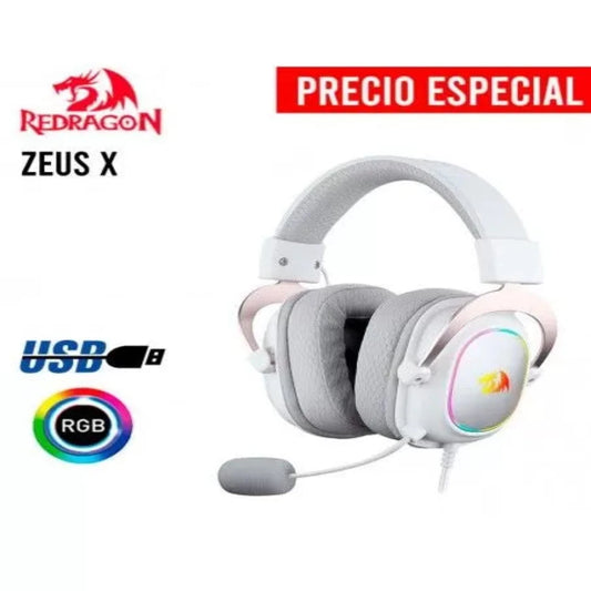 AUDIFONO REDRAGON ZEUS X 510W RGB BLANCO CON ROSADO