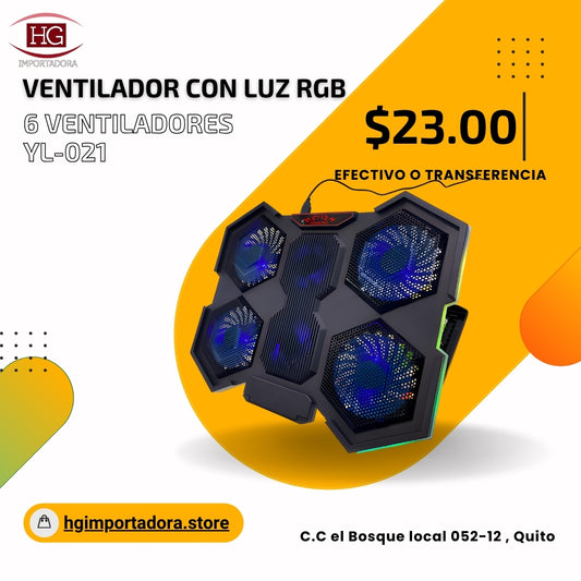 VENTILADOR CON LUZ RGB 6 VENTILADORES YL-021