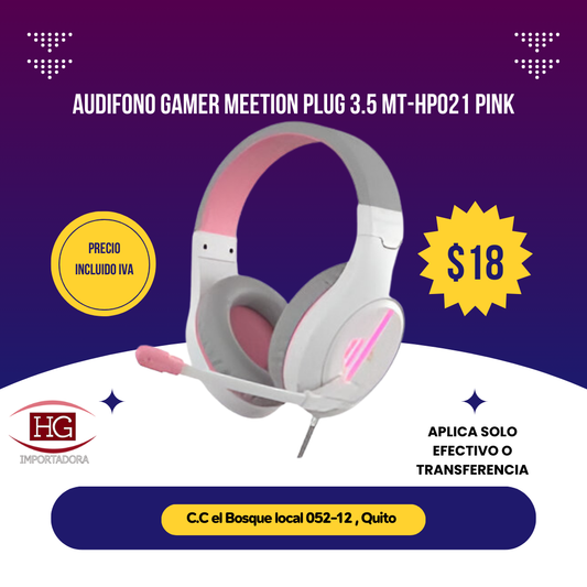 AUDIFONO GAMER MEETION PLUG 3.5 MT-HP021 PINK