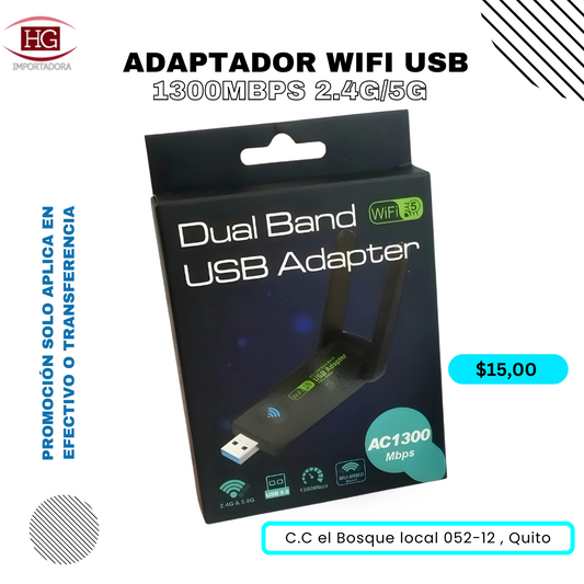 ADAPTADOR WIFI USB 1300MBPS 2.4G/5G